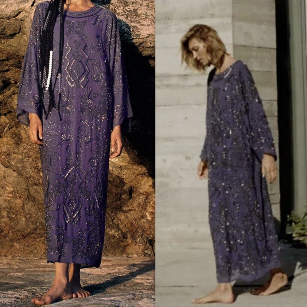 ZARA Purple Beaded Maxi tunic dress